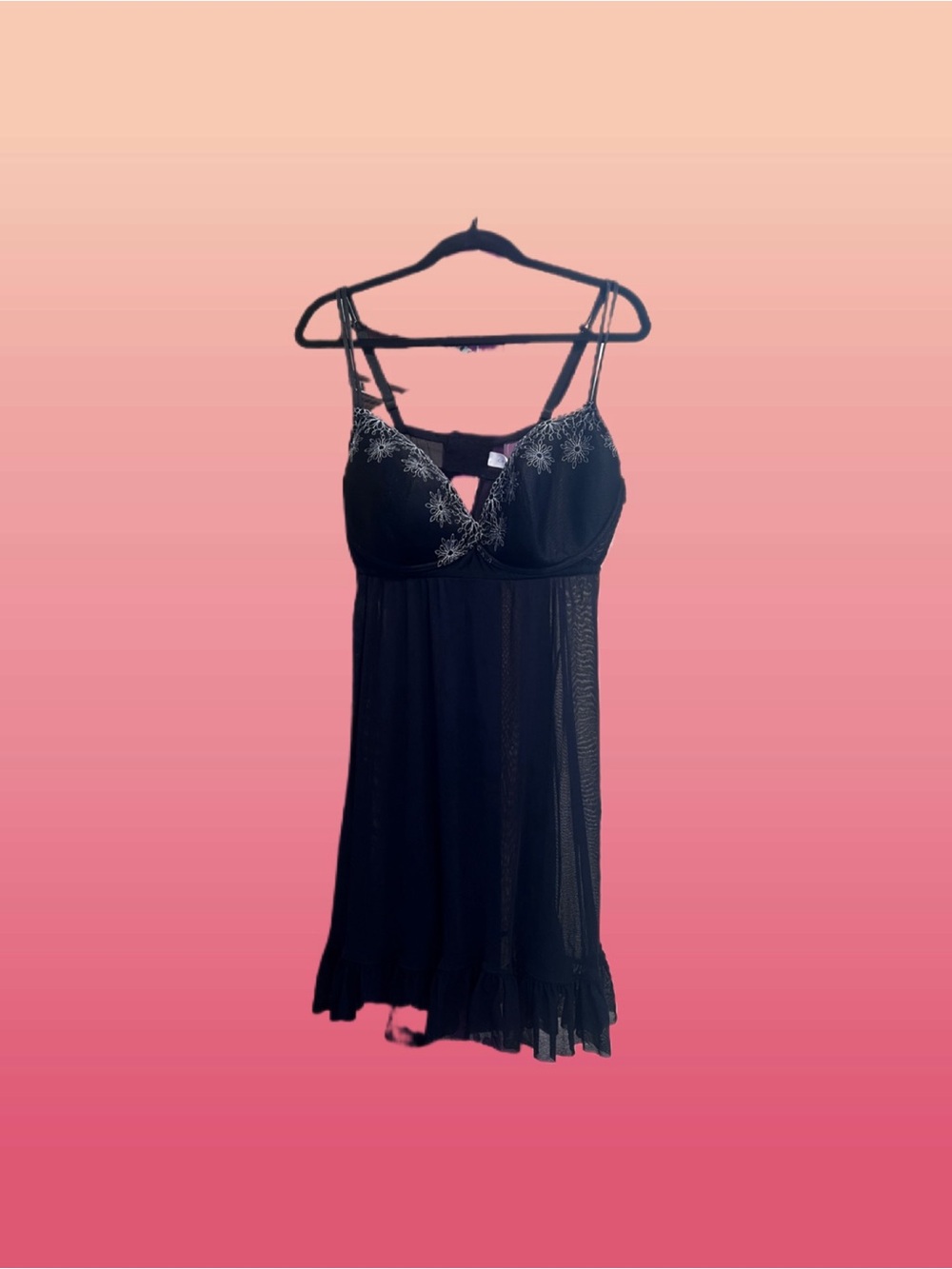 Lane Bryant Black Sheer Lace-Trim Babydoll Chemise